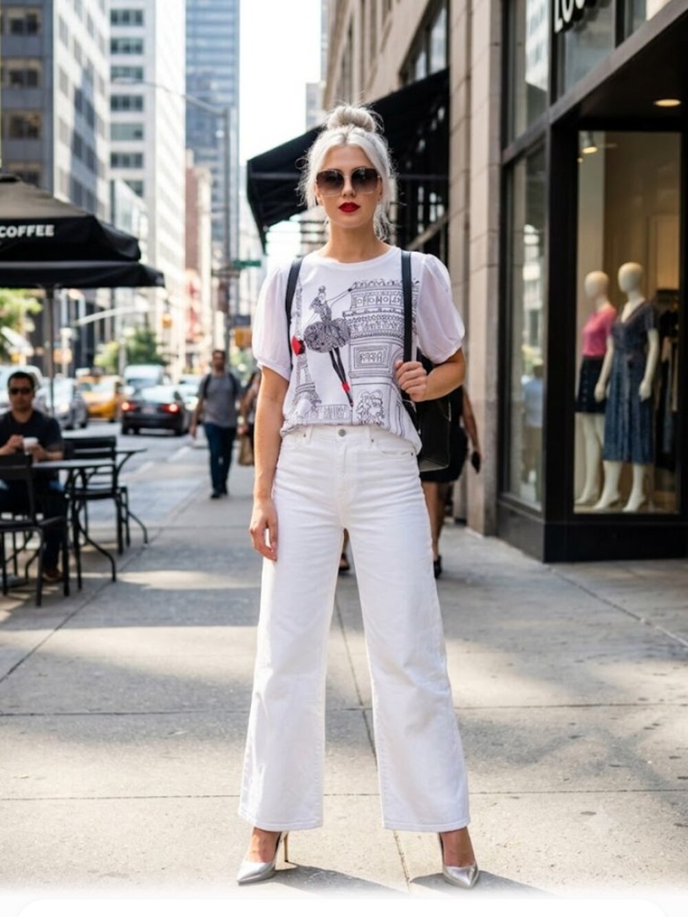 NWT Colortree white tshirt with graphic printed front & statement sleeves, L